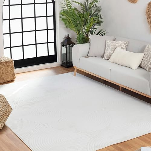 Livabliss Houston Outdoor wetterfest - In und Outdoor für Balkon 120x170 cm, Terrasse, Garten, Küche - e Boho Style für draußen - Weiß
