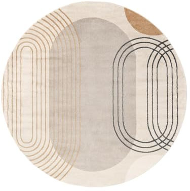 RugVista, Amphi, Teppich, Ø 240 cm, Rund, Kurzflor, Modern, Oeko-TEX Standard 100, Wohnzimmer, Schlafzimmer, Esszimmer/Küche, Flur, Büro, Maschinenwaschbar bis 30 Grad, Beige/Gelb