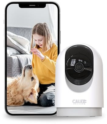 CALEX Smart Caméra PTZ connectée intérieure à Rotation et Inclinaison, Caméra de sécurité WiFi, 2K, Vision Nocturne, Audio bidirectionnel et détection de Mouvement Via Smartphone