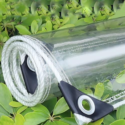 LLXNQ026 Bâche Transparente Imperméable Bâche Armée de Protection en Plastique 450g/m² Bâche Protection Contre la Pluie en matériau PVC avec Œillets,pour Jardin Terrasse Serre (1.6x2.5m/5.2x8.2ft)