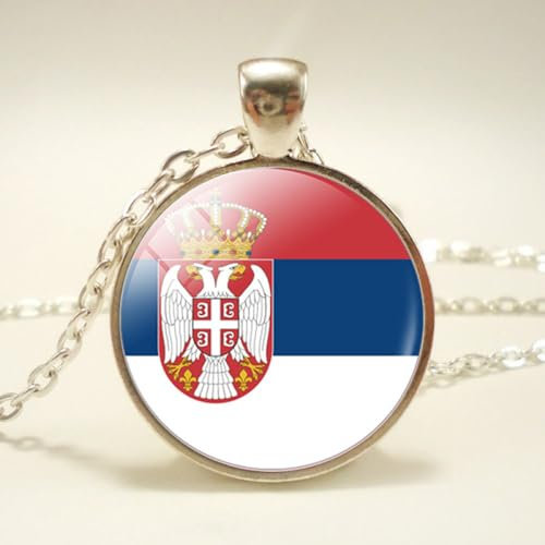 GONMFKM Damen Herren Serbien Flagge Anhänger Halskette Weltflagge Zeitstein Ethnische Schlüsselbeinkette Patriotischer Charme Paar Pullover Kette Schmuck Für Männer Frauen Geschenkzubehörm