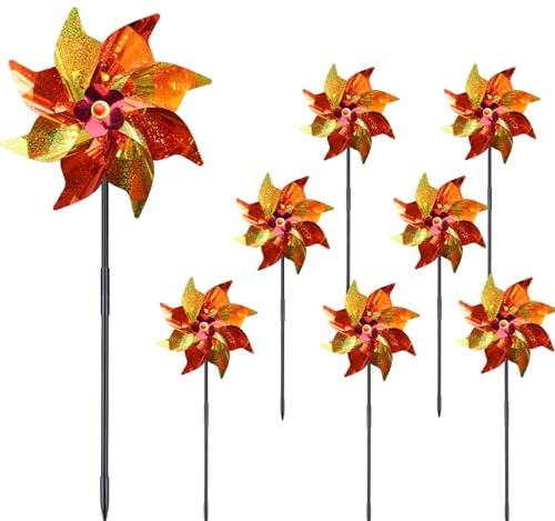 Catelves 8 Stück Vogelabwehr Windrad,Reflektierender Windmühlen-Vogelabwehrmittel,Vogelschreck Windrad,Kann auf Bauernhöfen, Obstgärten und Gärten Verwendet Werden Vögeln Vorbeugen-Orange+Gelb 24cm