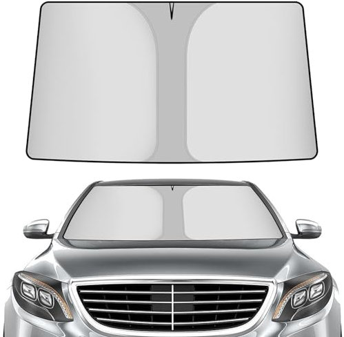 5 Piezas Parasol Plegable para Coche, 140x80cm Parasol Parabrisas Delantero para Coche, Parasol Parabrisas Coche Bloquea los Rayos UV, Parasol para Parabrisas Delantero para Autos, SUV (Plata)