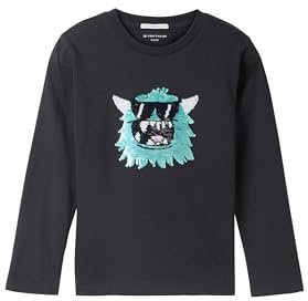 TOM TAILOR Jungen Kinder Langarmshirt mit Wendepailletten, 36423 - Heavy Black, 104/110