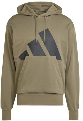 adidas Uomo Essentials Big Logo French Terry Hoodie, Olive Strata/Black, XS