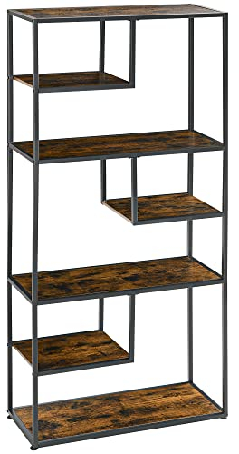 HOMCOM Bücherregal, Standregal mit 7 Ebenen, Aufbewahrungsregal, Küchenregal im Industriedesign, mit Kippschutz für Wohnzimmer, Schlafzimmer, Stahl, Rustikal-Braun