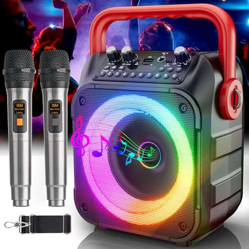 Machine à karaoké 2 microphones pour adultes : enceinte micro Bluetooth portable avec microphone sans fil – Mini machine de karaoké – Fourniture pour TV, téléphone, fête, maison, extérieur