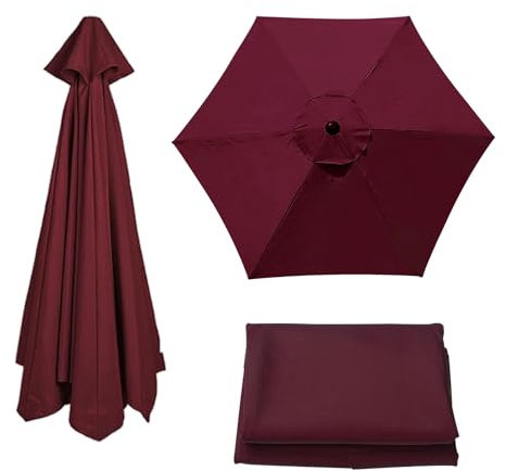 Tissu de Rechange pour Parasol de Jardin 2m/2,30m/2,7m/3,0m, Toile De Rechange Pour Parasol D'extérieur, pour Remplacez Dessus De Parapluie À 6 Baleines/8 Baleines(Burgundy,6ribs:3.0m/9.8ft)