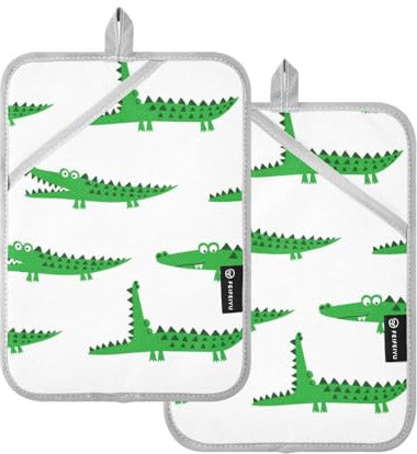 Topflappen, hitzebeständig, lustige Krokodil-Topflappen mit Taschen, heiße Pads zum Kochen, Ofen-Pad, 2 Stück