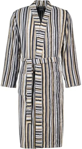 Cawö Home Bademäntel Herren Kimono Streifen 6607 Kiesel - 73 L