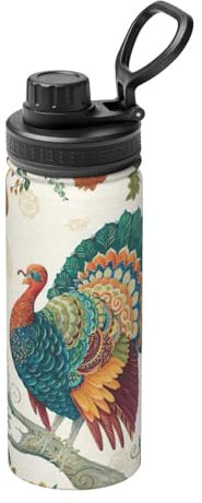 Thanksgiving Turkey Print Vacuum Insulated Sports Water Bottle,18 Oz Stainless Steel Water Bottle for Gym Home Sports