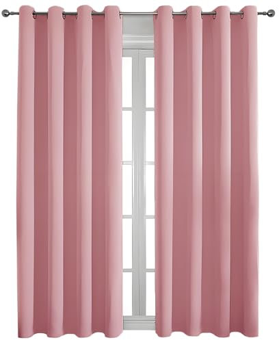 Schlafzimmer Gardinen, Gardinen Blickdichte warm für Wohnzimmer Schlafzimmer Fenster Einfarbige-86x114cm-Korallenrosa-(B x H) 1er Set