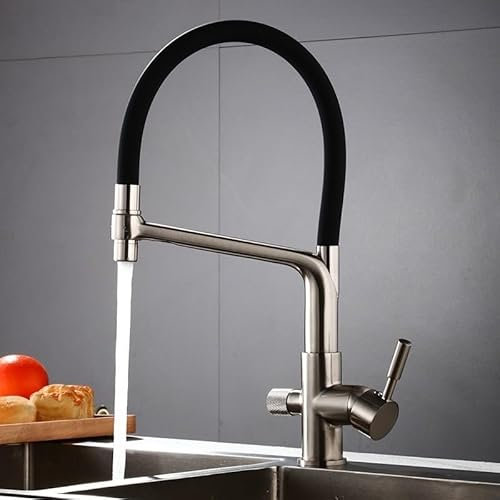 Miscelatore da Cucina 3 Vie con Rubinetto Filtro per Acqua Potabile Rubinetto da Cucina in Ottone con Doccetta Estraibile Rubinetto da Cucina Girevole A 360° 3 Vie Spazzolato