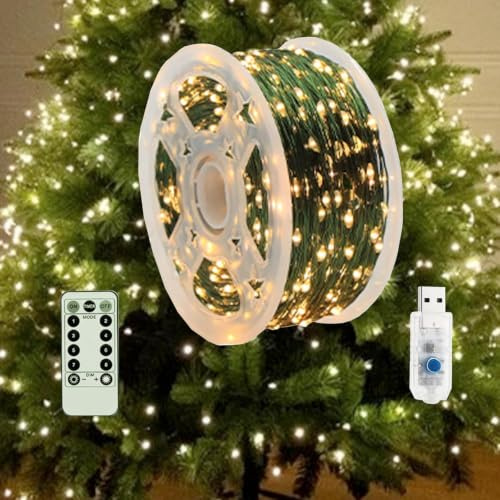 30M LED String Lights for Christmas Tree, Outdoor Battery Operated Christmas Decoration with 100/200/300/400 LEDs for Christmas Party, Garden, Yard, Patio, Wedding Decorations (Warm White)