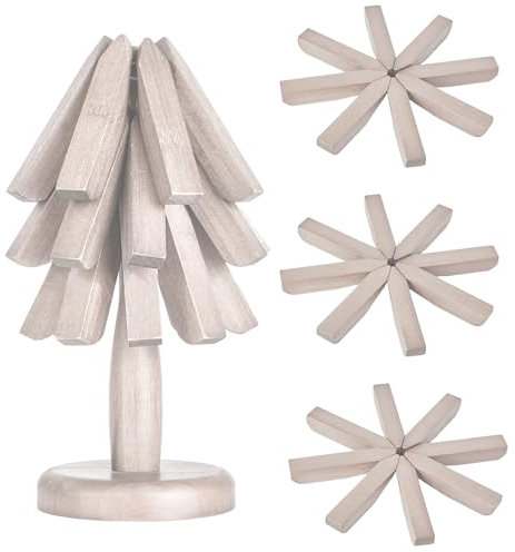 Wooden Trivets Set, Foldable Tree Shaped Insulating Mat, Anti Scald Trivet Tree Coaster for Hot Dishes/Hot Pot/Bowl/Teapot, Kitchen Decoration for Christmas (Wood)