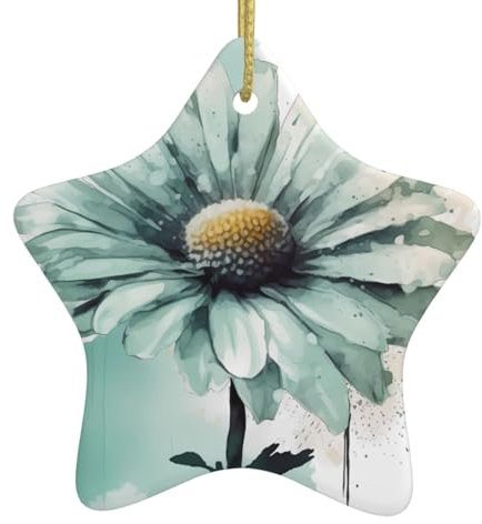 Weihnachtsschmuck, Weihnachtsbaum-Hängeornamente für Feiertage, Stern, Keramik-Ornamente, Bastelanhänger, Weihnachtsbaumschmuck, mintgrün, Aquarell, Gänseblümchen, Ornamente für Weihnachtsbaum