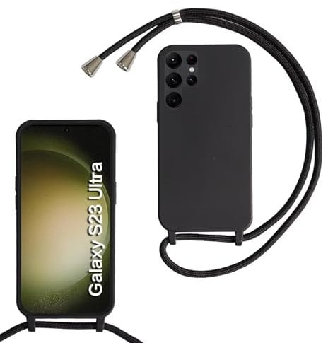 SLWYF Compatible with Samsung Galaxy S23 Ultra Crossbody Lanyard Case, Liquid Silicone Protective Phone Case with Strap Adjustable Neck Cord Necklace Soft Cover for Samsung Galaxy S23 Ultra, Black