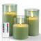 Amagic Green Glass Flameless Candles with Remote and Timer, Real Wax Battery Operated Candles, Electric LED Pillar Candles with Flickering Flame for St. Patrick's Day Party Home Decor, Set of 3