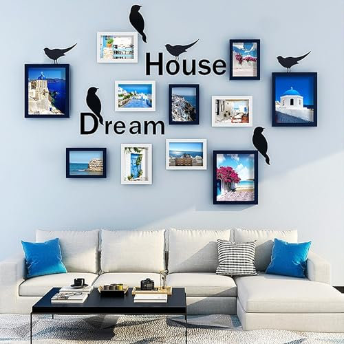 UUE Bilderrahmen, 11 Bilderramen set, Wand Fotorahmen, Rechteck Bilderrahmen, Bilder Rahmen mit Vogelbuchstabenaufkleber, Bilderrahmen Wand