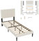 UISEBRT Polsterbett 90 x 200 cm – Bettrahmen mit Knöpfen, Plattformbettgestell mit gepolstertem Kopfteil aus Samt, Holzlattenstütze, Doppelbett für Erwachsene, Modernes Design (Beige)