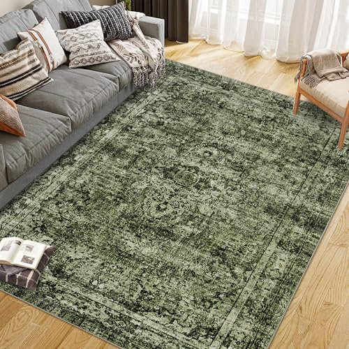 CIBTYHOH Kurzflor Bereich Teppich Wohnzimmer Boho Waschbarer Teppich Schlafzimmer 200 * 290cm Vintage Carpet für Esszimmer Büro(Dunkelgrün)