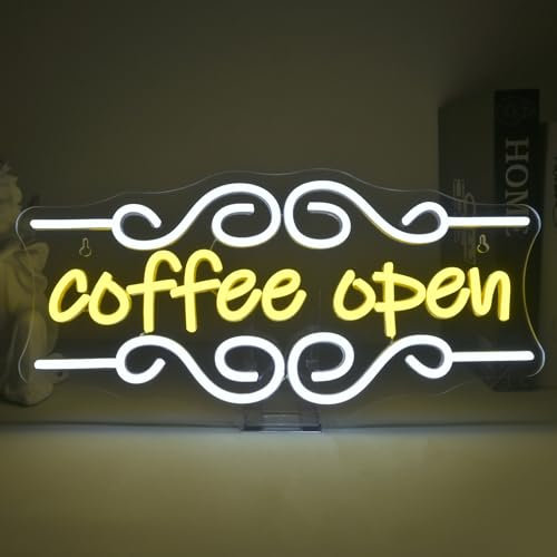 VYXIN Coffee Bar Open Neon Schild, Kaffeebar LED Schild,Neon Sign Neonlicht Schriftzug Leuchtschilder,Kaffee-Leuchtreklamen LED-Wand-Neonlicht,für Cafes Restaurant Store Party Deko