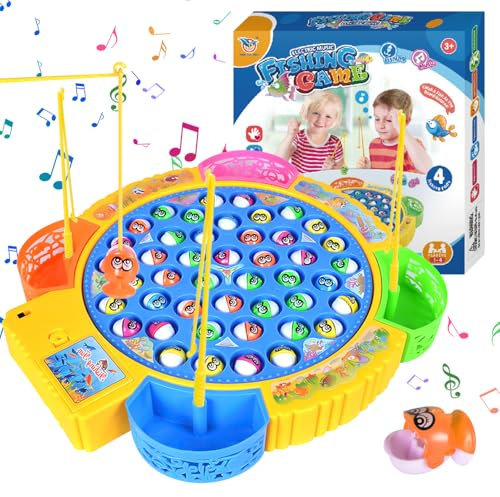 CLIUNT Angelspiel Fische, Angeln Spiel Spielzeug, Angelspiel für Kinder mit 4 Kinderangel und 45 Fische, Musik Kinder Angelspiel Elektrospielzeug ab 2 3 4 5 6 Jahre Junge Mädchen