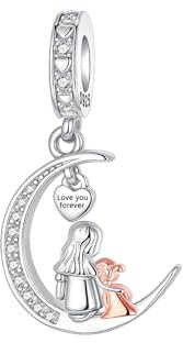 BIZK Mutter & Tochter Mond Charm Anhänger für Armband 925 Sterling Silber Charm Bead Pendant für Europäische Armbänder und Halsketten