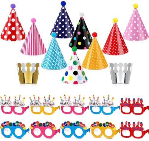 CHarmeFleur Kinder Geburtstags Party Hüte Set Happy Birthday Brillen Papier Brillen Rahmen Kegel Hüte für Dekorationen Utensilien Foto Partyhüte Partyhut Kinder