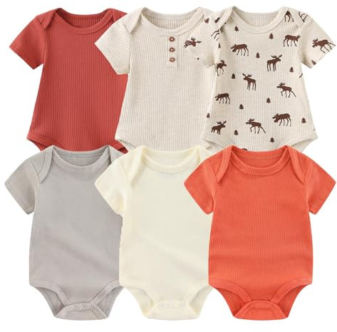 MAMIMAKA 6 Pack Baby Clothes Cotton one-Piece Vest Short Sleeve Bodysuits for Boys and Girls, 6-9 Months