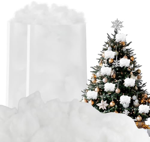 Sunyunze Schneewatte Deko Weihnachten 240g Kunstschnee Watte Weich Flauschig Weiße Faser Deko Schnee für DIY Weihnachtsbaum Schnee Indoor Winter Dekoration Bastelwatte Füllwatte