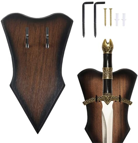 1 Stuck Schwerthalter Wand,Holz Schwert Wandhalterung mit Doppel Haken und Schrauben,Schwert Waffenständer Halterung,Wall Schwertständer,für Mittelalterliches Schwert Axt Bogen Dolch Katana and Sword