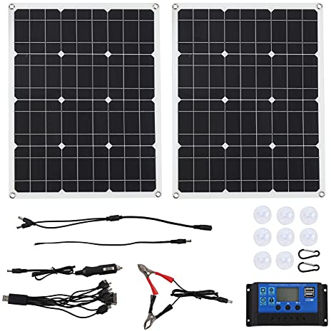 Panneau Solaire Camping Car Kit, Monocristallin 80W, Contrôleur 60A - Haute Efficacité Photovoltaïque, Port USB 5V, Idéal RV Bateau