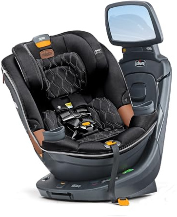 Chicco Fit360 Zip ClearTex Rotating Convertible Car Seat with Fit360 Mirror, 360 Degree Rotation for Rear-Facing and Forward-Facing Usage, Jet/Black