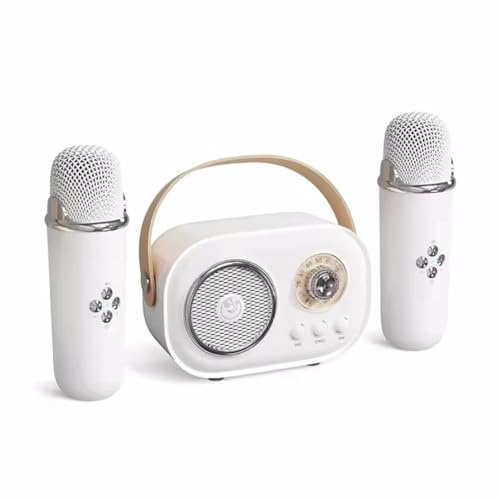 Muuookka Machine de Haut-Parleur Karaoke Bluetooth sans avec Microphone FM Petite Colonne Mini Boîte de Son MP3 Musique Blanc