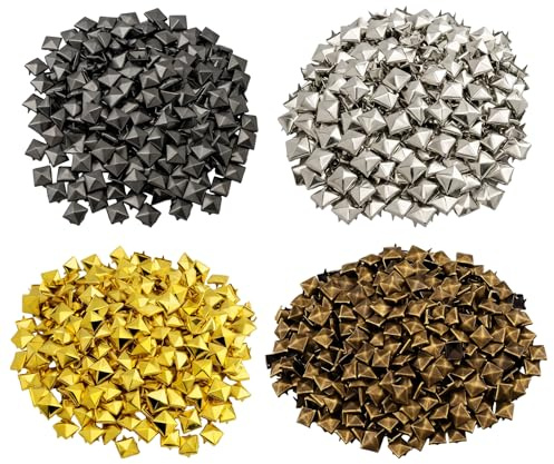 PjuQow 1000 Stück Quadratische Nieten, Quadratische Nieten Metall für Leder DIY Punk Studs Metall 10mm Pyramide Spike Niete für Taschen Kleidung, Schuhe Lederband Handschuhe