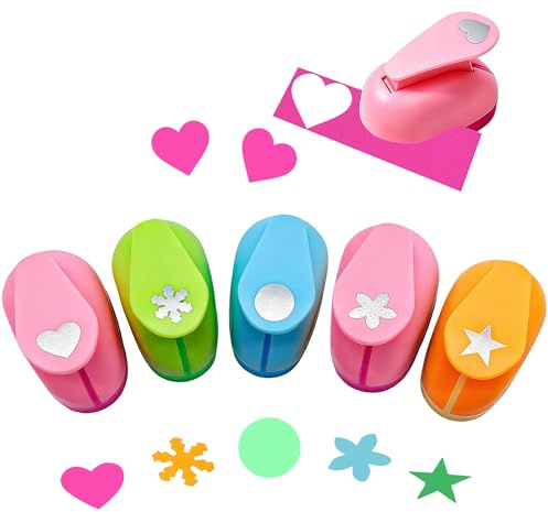 VVQWCY 5 Stück Papier Stanzer Kinder, Ausstanzer Motivstanzer Groß Set, Papierstanzer Kinder Stanzen Motivlocher Enthält Orchideen Bonbon Fünfblättrige Blumen Kirschblüten und Herzmotive