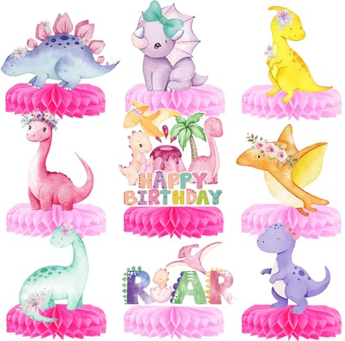 Nymora Dinosaur Party Honeycomb Centerpieces, 9 Pcs Dino Cake Decorations, Jungle Animal Theme Party Table Supplies, Dinosaur Party Hats for Kids Birthday Baby Shower