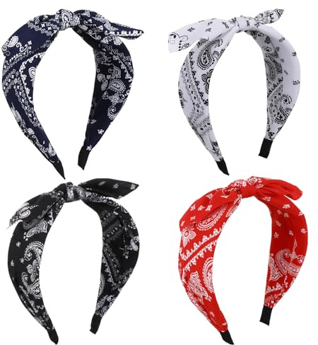 Classicseali 4 Stück Gepunktete Haarbänder, Vintage Rockabilly Stirnband | Rutschfest Haarband mit Schleife, Breites Stoffhaarband für Mädchen Frauen, 50er 90er Jahre Deko, Outfit-Accessoires