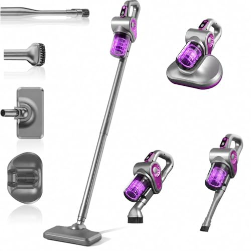 Cordless Vacuum Cleaner 15000pa, 4-in-1 Upright Handheld Stick Vacuum & Mattress Vacuum Cleaner with UV Light, Portable Lightweight Hoover Vacuum, Rechargeable Hoover Cordless for Home (Violet)