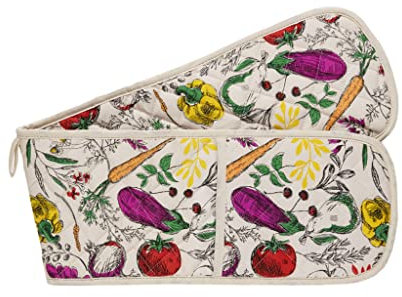 The British Textiles Co VEGETABLES - Double Oven Glove 18x88cm White 100% Cotton
