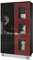 Vladon Vitrine Denjo, Made in Germany, Standvitrine mit 2 Türen und 3 Glaseinsätzen, Schwarz matt/Schwarz Hochglanz/Bordeaux Hochglanz (71 x 129 x 35 cm)