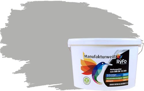 RyFo Colors Bunte Wandfarbe Manufakturweiß Delfingrau 10l - weitere Grau Farbtöne und Größen erhältlich, Deckkraft Klasse 1, Nassabrieb Klasse 1