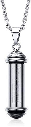 Rockyu Buddhist Mantra Necklace for Ashes for Men Gold Plated Stainless Steel Cylinder Pendant Engraved Buddhist Sanskrit Mantra Cremation Urn Jewelry Chain 20 Inch silver