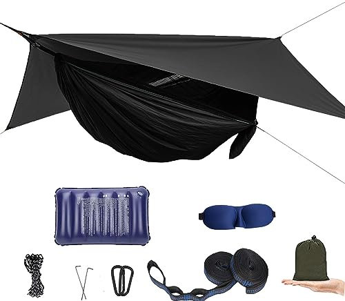 AEETT Hamac de Camping avec moustiquaire – Hamac Double et hamac de randonnée, hamac Portable en Parachute pour l'extérieur, la randonnée, Le Camping, Bleu Marine
