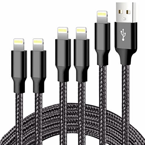 cugunu iPhone Charger, 5 Pack 3/3/6/6/10FT Apple MFi Certified USB Lightning Cable Nylon Braided Fast Charging Cord Compatible for iPhone 13/12/11/X/Max/8/7/6/6S/5/5S/SE/Plus/iPad - Black