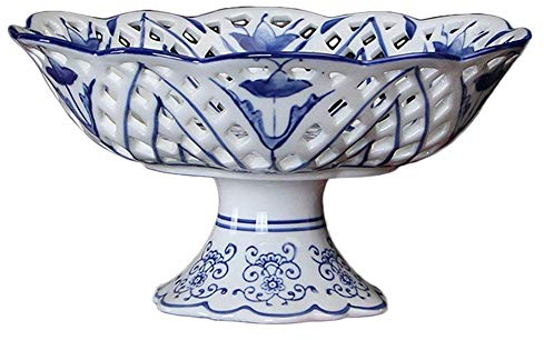 Vintage Look Emaille Belüftete Brotschale Tellerrollen Obstschale Emailleware , Schalenplatte Sieb Set Floral Ceramic Blue