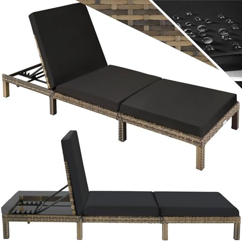 TecTake® Chaise Longue Bain de Soleil en Résine Tréssée Acier Résistant Dossier Inclinable sur 6 Positions Transat Salon de Jardin Exterieur Mobilier de Jardin Chaise Longue Piscine Plage