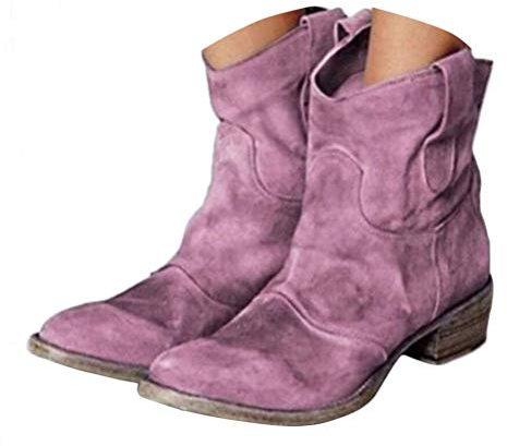 Onsoyours Damen Stiefeletten Mit Absatz Cowgirl Western Biker Boots Chelsea Kurze Damenschuhe Retro Stiefel Kurzschaft Bequem Schuhe 01 Violett 42 EU