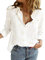 Livonmone Women's Blouse Casual Long Sleeve Shirts V Neck Button Down Basic Loose Tunic Tops (White-2, L)